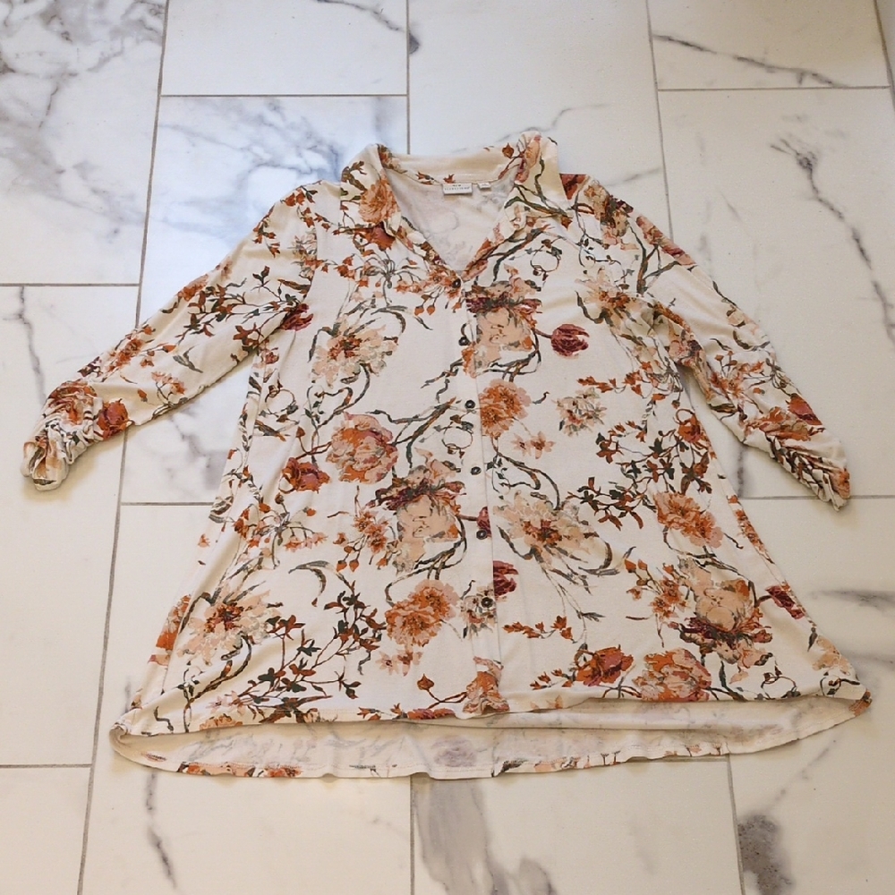 New Directions Floral Tunic in Cream and Orange